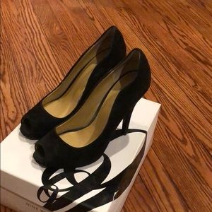 Nine West peep toe black suede heel